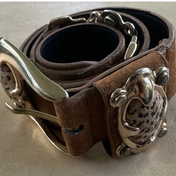 Genuine Leather Belt With Gold Buckle And Gold/ Leopard Decor Ornaments Size S - Picture 6 of 8